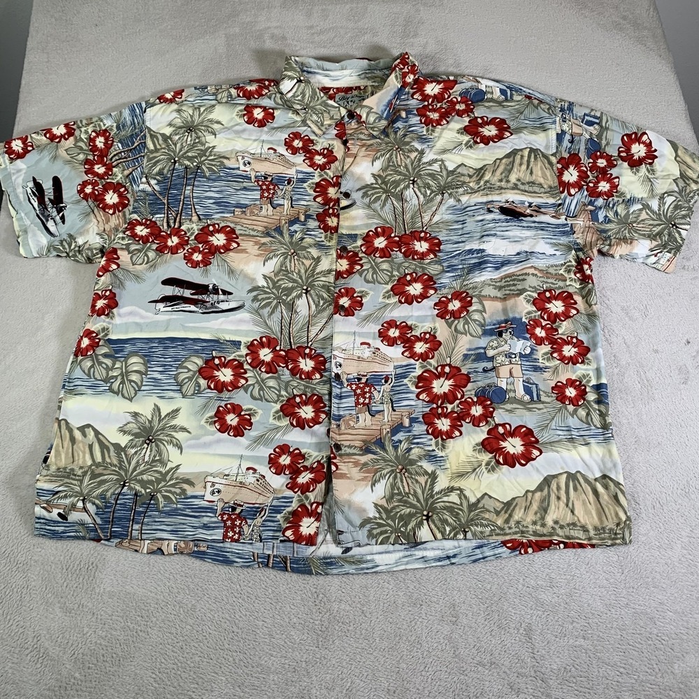 Big Dogs Shirt Mens Big 5X Multicolor Hawaiian Cruise Rayon Short Sleeve Viscose